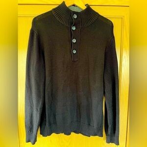 Carbon 2 Cobalt Cotton Mens Pullover Quarter Button Neck Black Multi Weave / Lg
